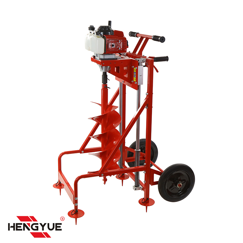 Professional gearcase earth auger with wheel and shelf